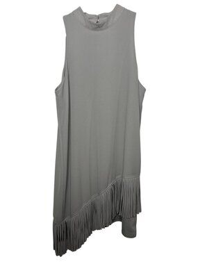 Anna Grace Womens Medium Gray Fringe Hem Sleeveless Shift Dress